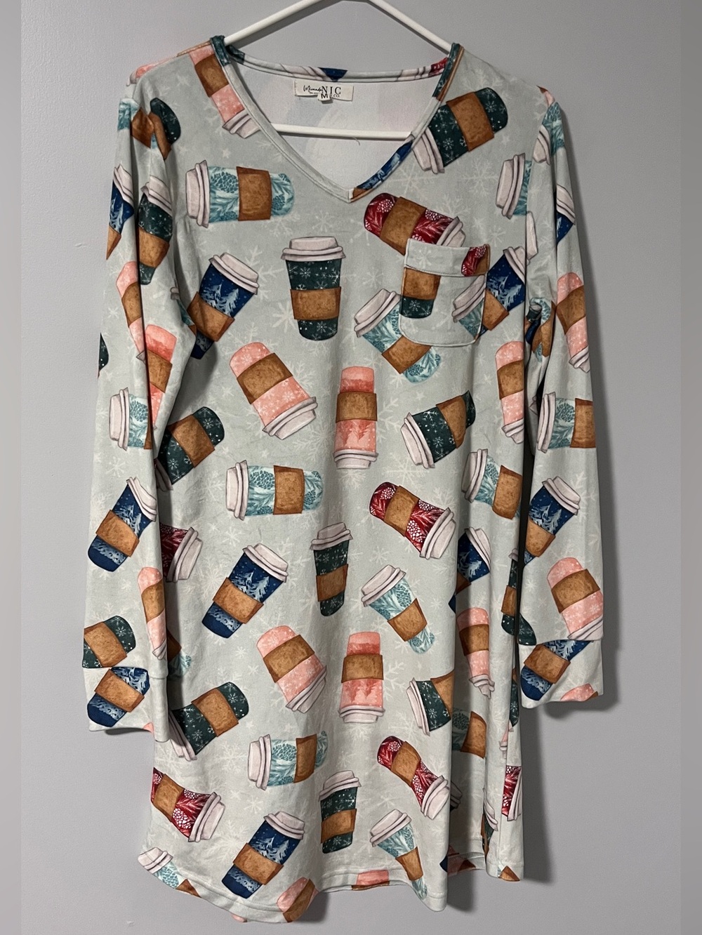 Cozy Coffee Cup Print Pajamas- Mint with Multi-Color Cups